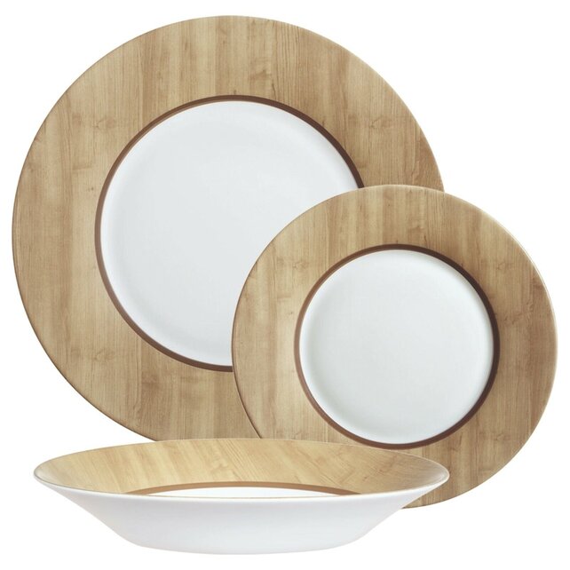 Assiettes creuses Luminarc Alpaga - Lot de 6 - Assiettes design en bois