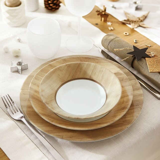 Assiettes creuses Luminarc Alpaga - Lot de 6 - Assiettes design en bois