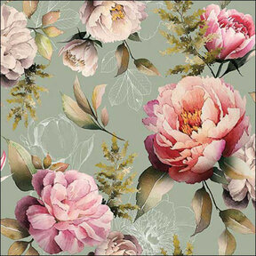 Ambiente Napkins Peonies Composition Green Mix