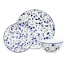 Godinger Pica Porseleinen 12-delige Dinerset, Servies voor 4 personen - Blauw en Wit Serviesset