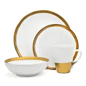 Godinger Terre D'or 4-delige Serviesset, Servies voor 1 - Wit en Gouden Dinnerset