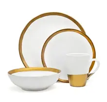 Godinger Terre D'or 4-delige Serviesset, Servies voor 1 - Wit en Gouden Dinnerset