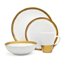 Godinger Terre D'or 4 Piece Dinner Set, Service For 1  -  White and Gold Dinnerset
