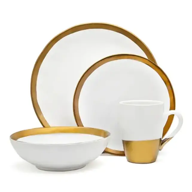 Godinger Terre D'or 4 Piece Dinner Set, Service For 1  -  White and Gold Dinnerset