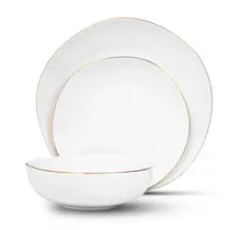 Godinger Andover White 12 Piece Gold Rim Dinnerware Set, Service For 4