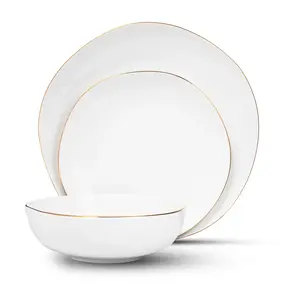 Andover White 12 Piece Gold Rim Dinnerset