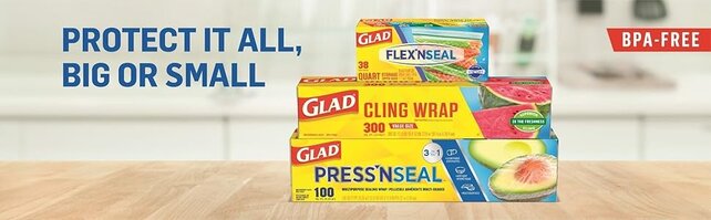 Glad Cling 'N Seal Film Plastique Transparent - 63M x 29,5 cm - 18,5 m²