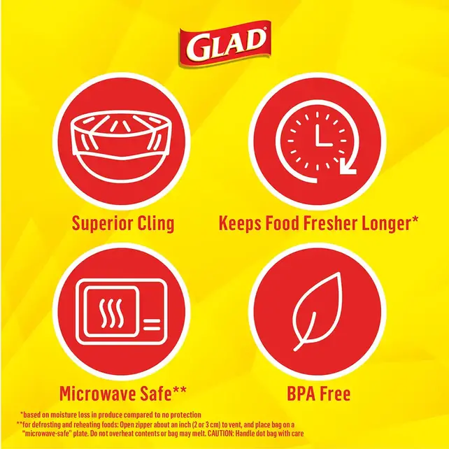 Glad Cling 'N Seal Film Plastique Transparent - 63M x 29,5 cm - 18,5 m²
