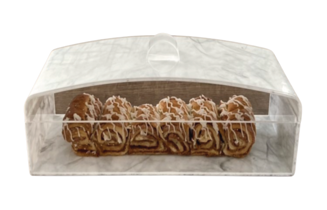 Luxe Rectangle Cake Display With Rounded Edges and Marble Design, Lucite