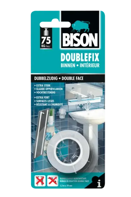 Bison doublefix Ruban adhésif double face - 1,5 mètre x 19 mm.
