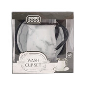 Kosher Cook Tasse de lavage en marbre blanc avec plateau Style #167