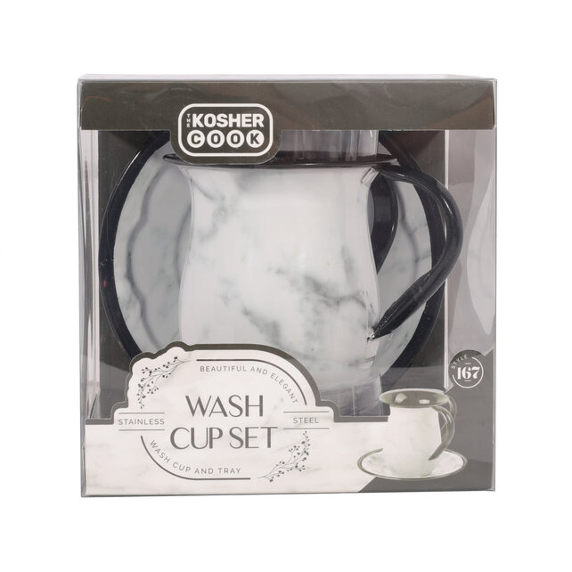 Kosher Cook Tasse de lavage en marbre blanc avec plateau Style #167