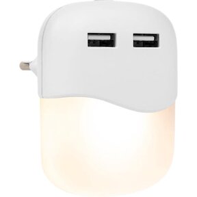 Night Lamp White  2 USB Ports- Phone Charging