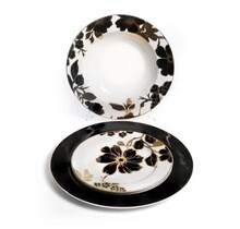 Neu Neu Bone China Dinner Set Schwarze Blume 18 Stück