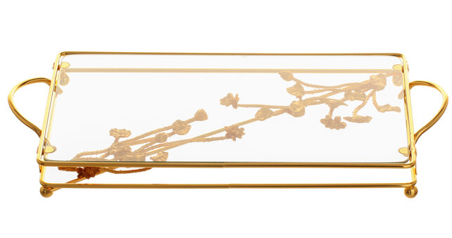 Plateau en verre brillant Fleurs dorées