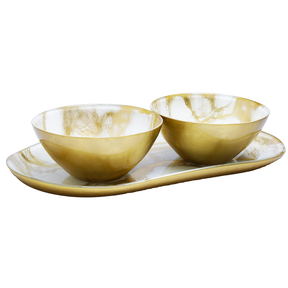 Marbleized 2 Bowl Relish Dish