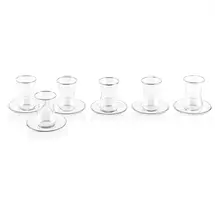 Waterdale Classic Glass Cups & Saucers Silver Rim Set Of 6