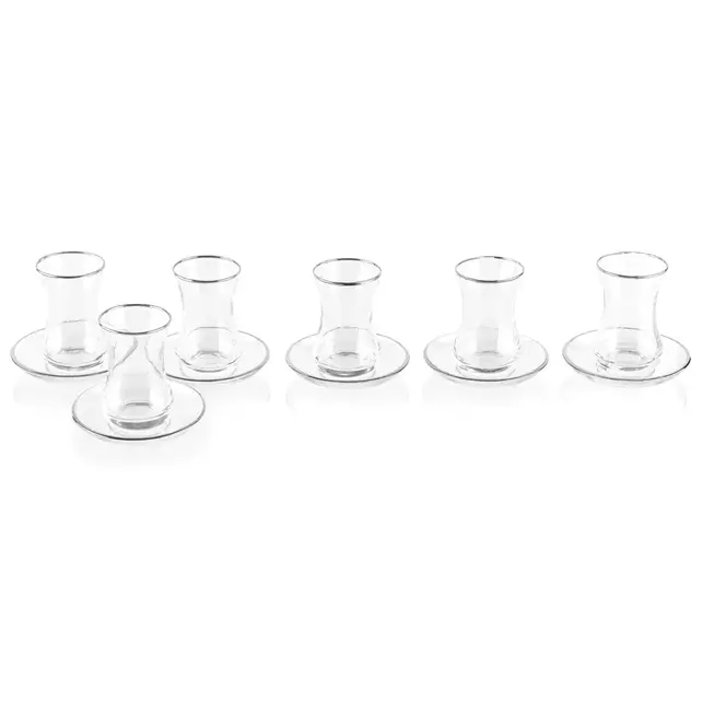 Ensemble de 6 tasses et soucoupes en verre classiques Waterdale à bord argenté