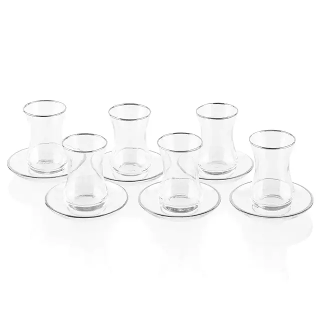 Ensemble de 6 tasses et soucoupes en verre classiques Waterdale à bord argenté