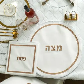 Leather Pesach Set - Hotel Style - White & Gold