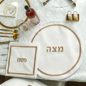 Waterdale  Leather Pesach Set - Hotel Style - White & Gold