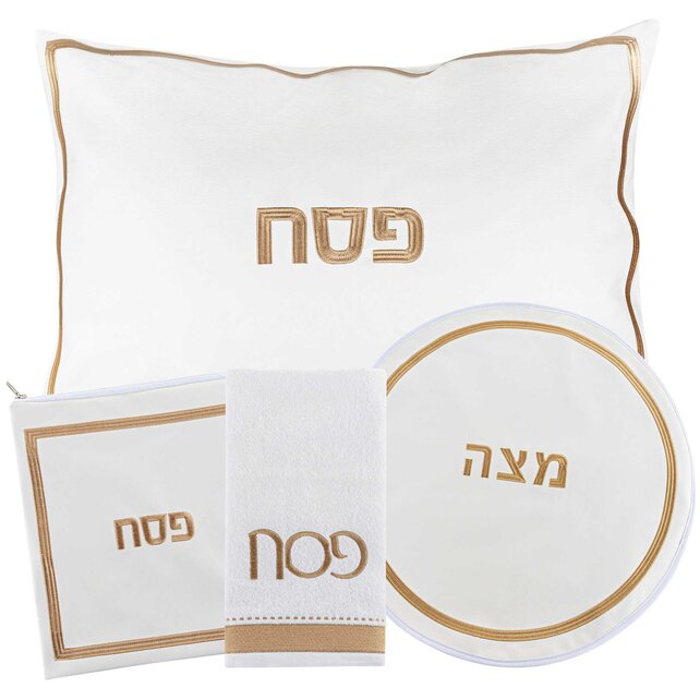 Waterdale Leder Pesach Set - Hotel Style - Wit & Goud