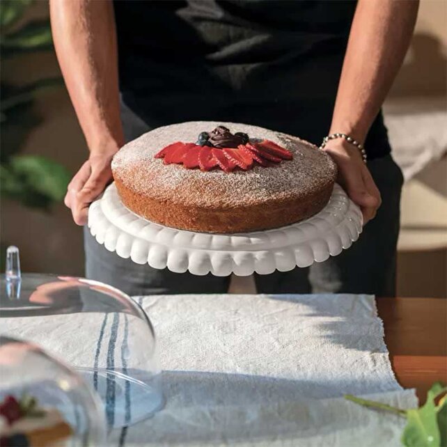 Guzzini Tiffany Plateau à gâteau avec dôme, petit, blanc