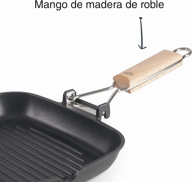 Lacor Grill pan SUA made of Aluminium, 100% PFOA-free, Two-layer, Collapsible Handle Suitable for Induction