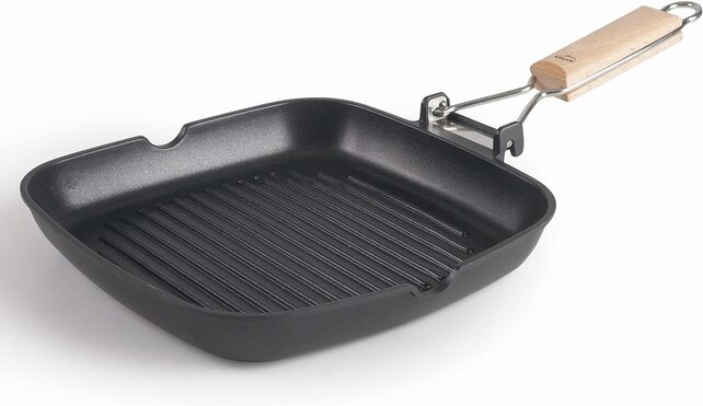 Lacor Grillpfanne SUA aus Aluminium, 100% PFOA-frei, zweischichtig, klappbarer Griff, für Induktion geeignet