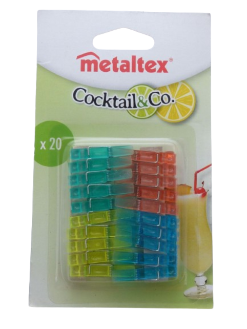 Metaltex Party Line Marqueurs de verre 20 clips couleurs assorties
