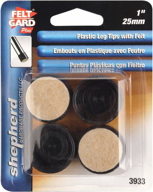Leg Tips-Plastic-W/Felt-Black 25mm