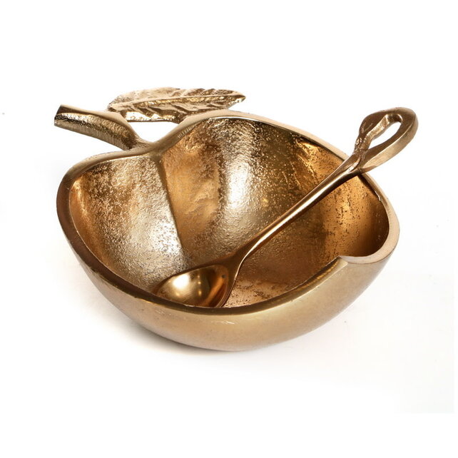 Paldinox Gold Apple Honey Dish With Spoon h5.5x11.5x13cm