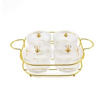 Paldinox 4 Glass Round Bowls Set With Lid S/S Gold Rack 4 Gold With Spoons h7/27.5/20cm
