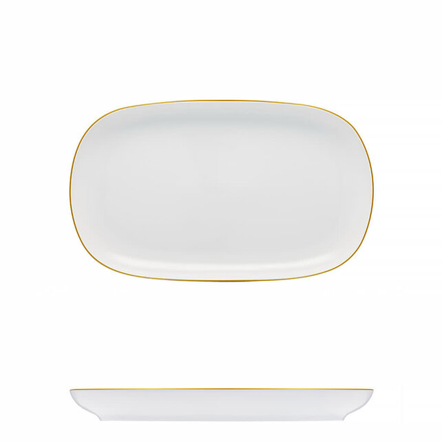 Thun Ovale Schale weiß mit Goldrand 23cm - Tom
