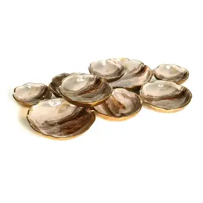 Joined Bowls Enamel Marble Gold Set of  9