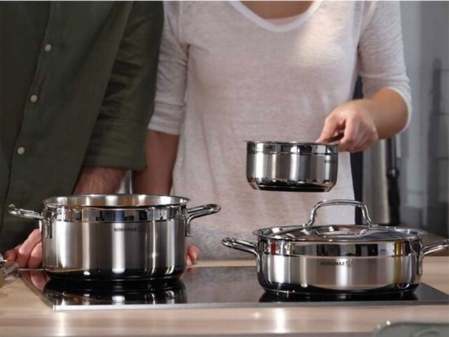 Korkmaz Alfa Series Poêle de cuisson en acier inoxydable à double fond - Convient à toutes les sources de chaleur, y compris l'induction - Matériaux de haute qualité
