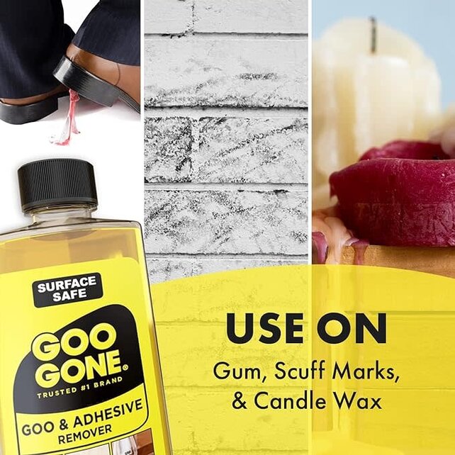 Goo Gone Original Liquid Surface Safe Adhesive Remover Enlève en toute sécurité les autocollants, les étiquettes, les décalcomanies, les résidus de ruban adhésif, le chewing-gum, la graisse, le goudron et la colle de crayon.