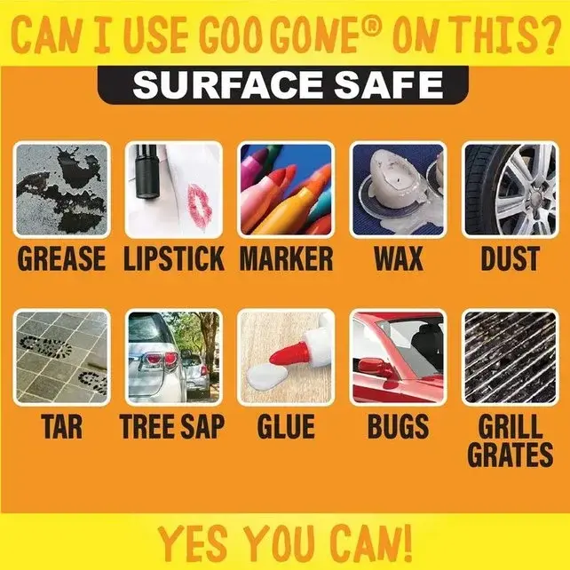 Goo Gone Original Liquid Surface Safe Adhesive Remover Enlève en toute sécurité les autocollants, les étiquettes, les décalcomanies, les résidus de ruban adhésif, le chewing-gum, la graisse, le goudron et la colle de crayon.