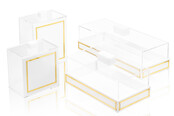 Lucite Rectangle Cake Display - Gold Rim