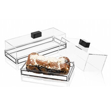 Lucite Cake Dome Rectangle avec base transparente et garniture noire