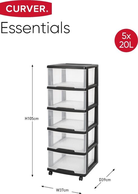 Curver Système de rangement à tiroirs coulissants 5X20 L