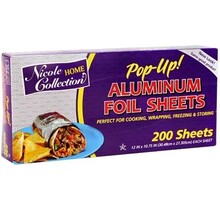 Nicole Home Collection Pre-Cut Aluminum Foil Sheets, 30.5 x 27 cm, 200 Sheets