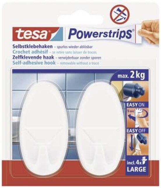 Tesa Powerstrips Crochets Autocollants Ovales Grands Blancs 2pièces