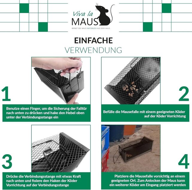 Lebendfalle für Mäuse & Ratten - 2er-Pack, Wiederverwendbar - Pulverbeschichteter Stahl