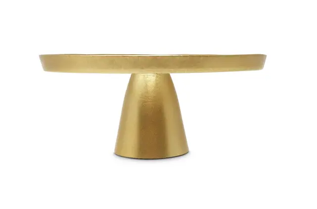 Plat à gâteau en verre sur pied avec bord doré Ø32cm