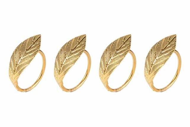 Cosy&Trendy Serviet Ringen Set4 Leaf Gold 2,5x6xh5cm