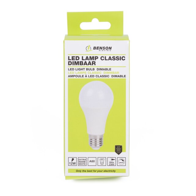 LED Light Bulb A60 12W E27 Dimable 2500k 1020L