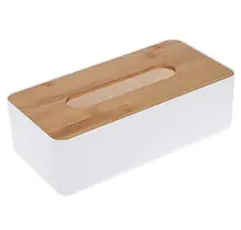 Boîte à Mouchoirs Rectangulaire en Plastique Blanc et Bambou