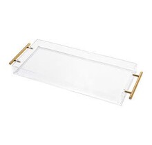 Vikko - Serving, Acrylic, Rectangle Tray, Clear with Gold Handle,