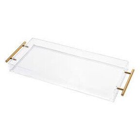 Vikko - Serving, Acrylic, Rectangle Tray, Clear with Gold Handle,